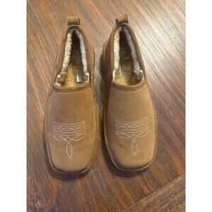 Men’s Ariat Leather Slippers Shearling Lined Slip-On Moccasin Brown size 10